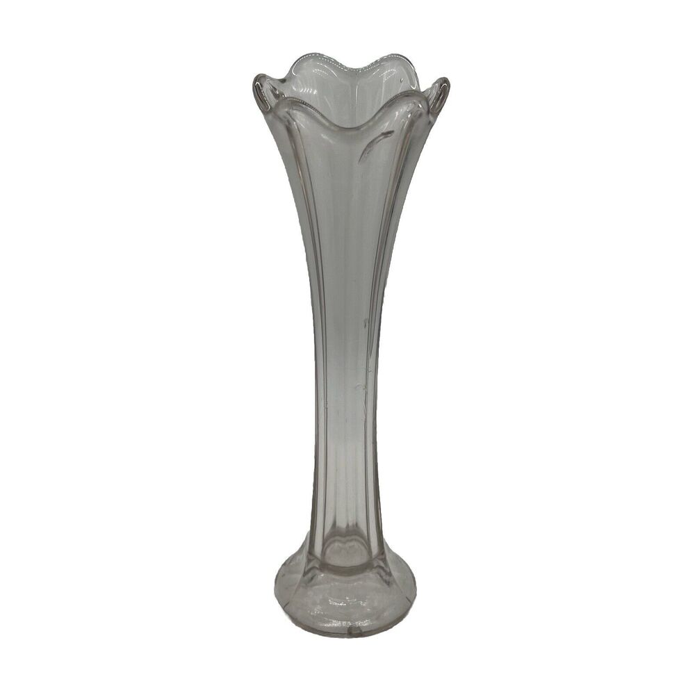 Vintage Clear Glass Swung Vase 11.75” AS IS